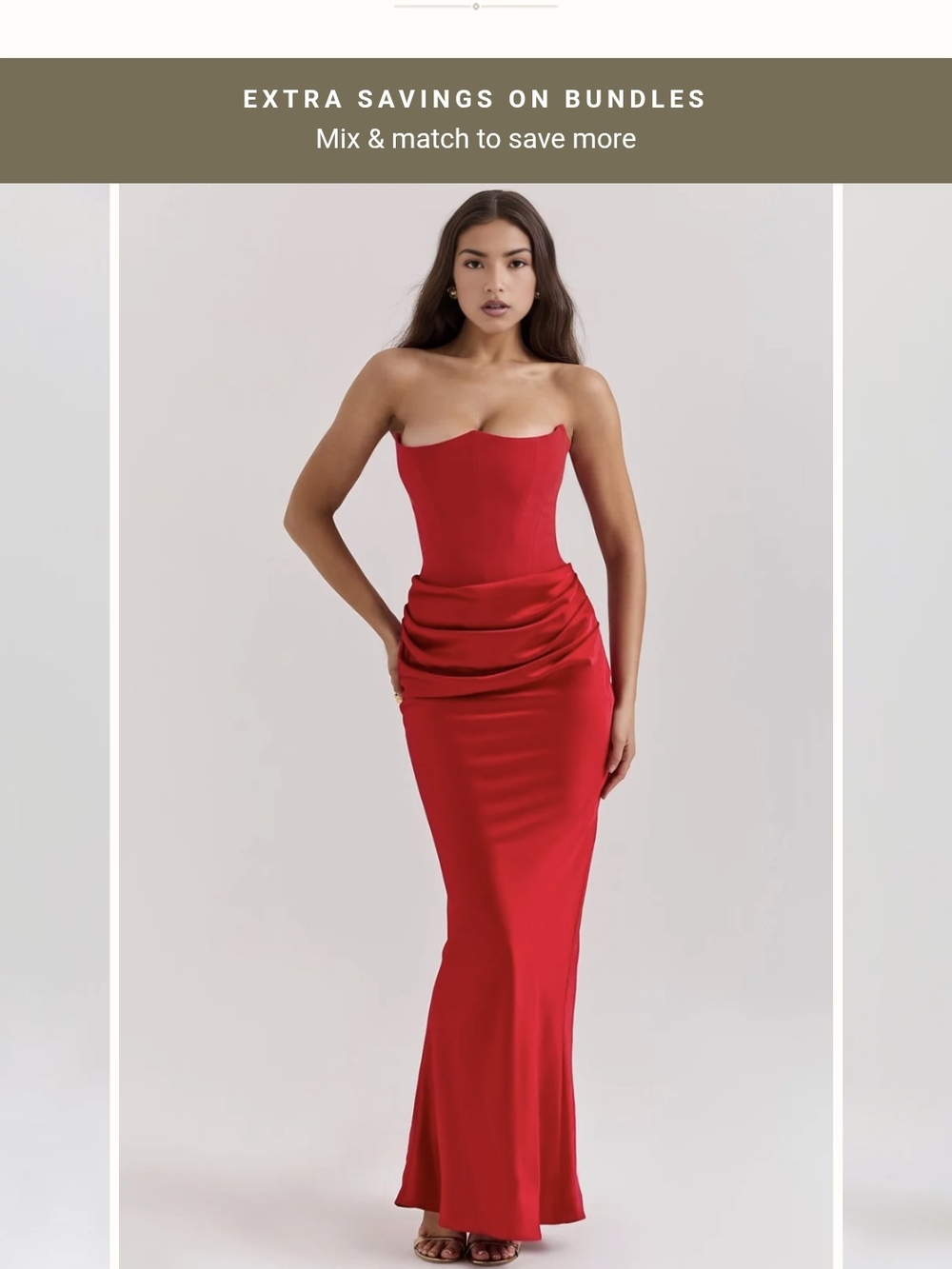 Strapless Red Ruched Waist Evening Gown